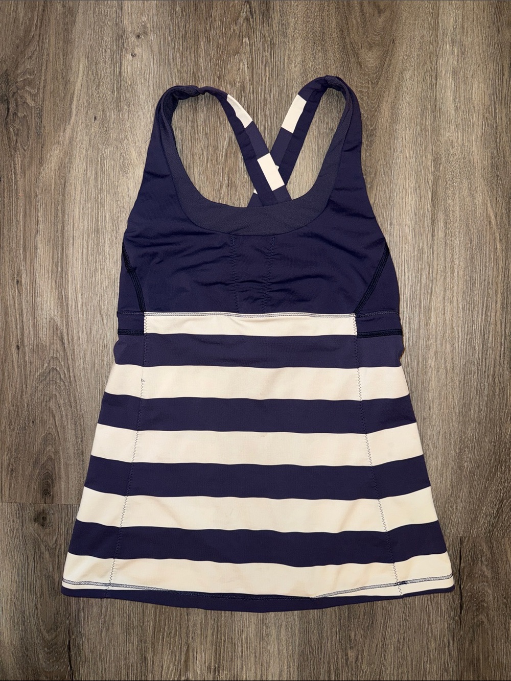 Lululemon Navy and White Striped Swim Tank with Crossback Straps